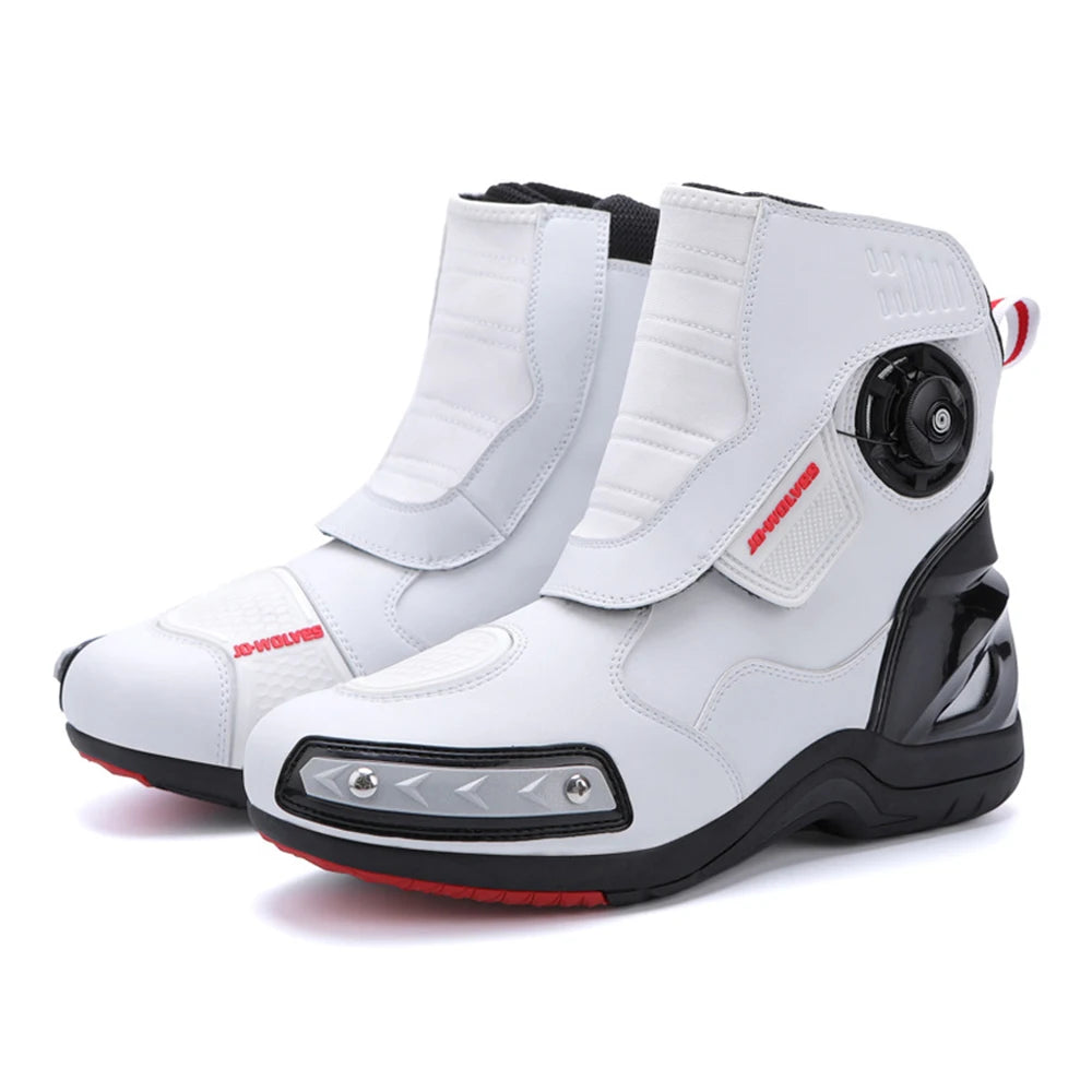 Motorcycle Boots Man Waterproof Studded Boots Hook and Loop Fasteners Wear-Resistant Motorcycle Shoes Anti-Slip Anti-Fall