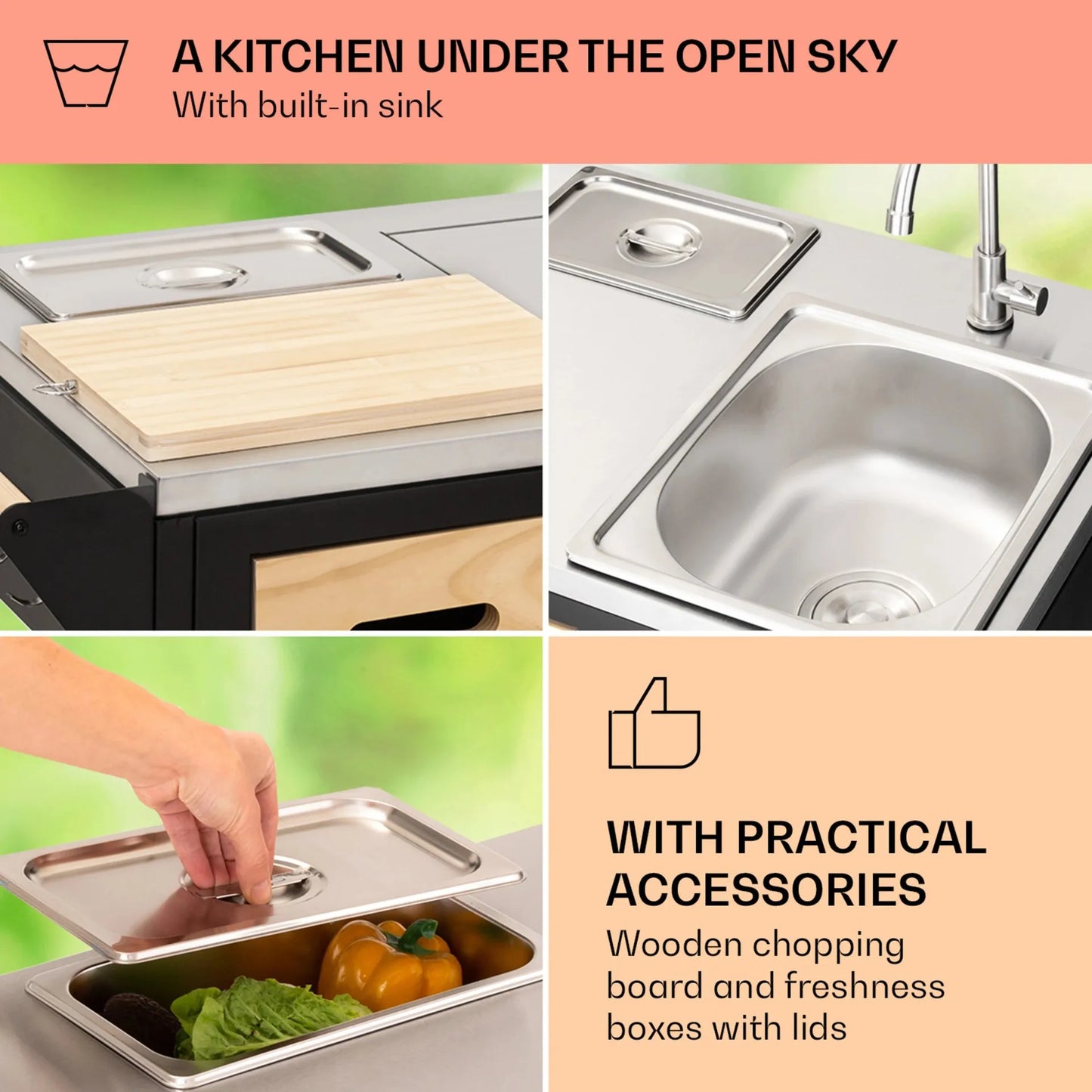 Table Combined Outdoor Kitchen with Side Grill Sink Movable Outdoor Island