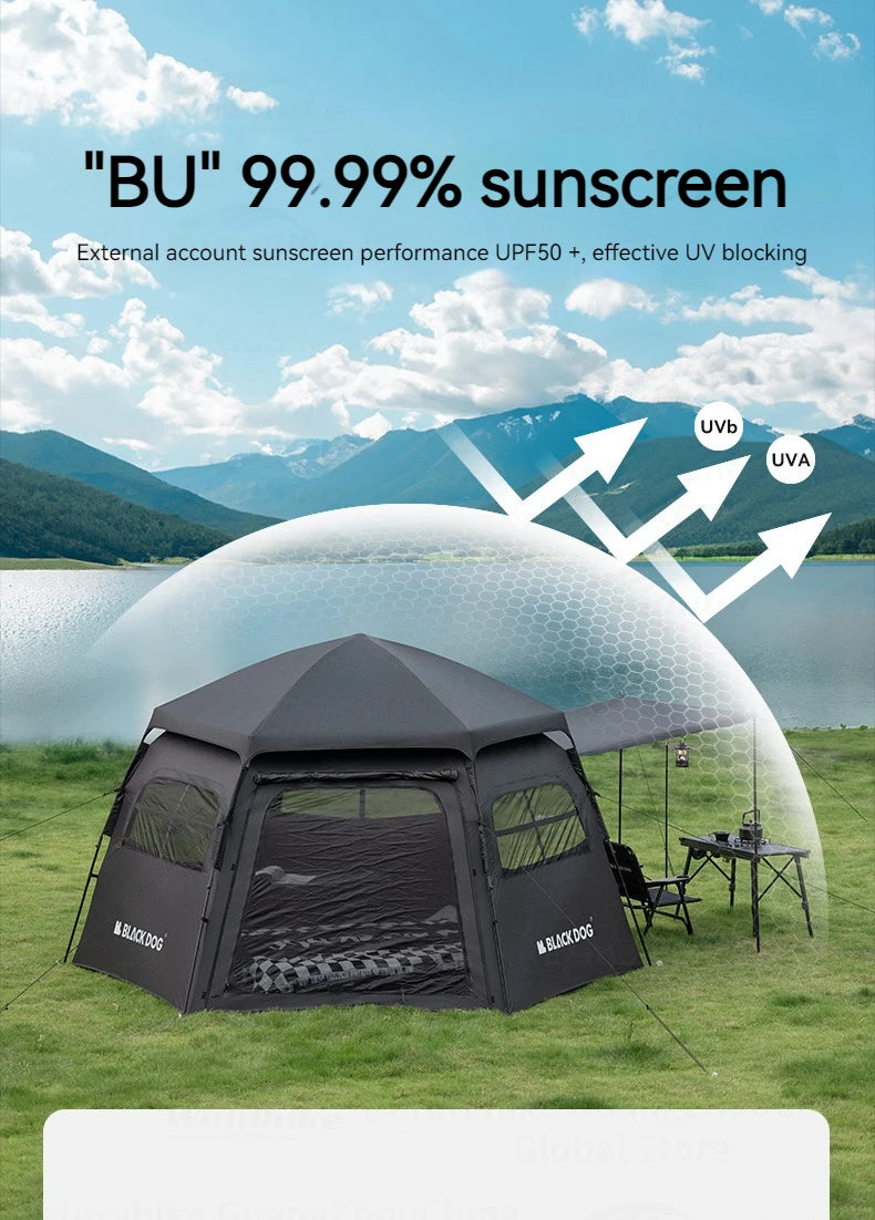 Naturehike Blackdog Automatic One-touch Tent Outdoor Camping Hexagonal Dome Tent Quick Open Waterproof Black Coated Sunscreen