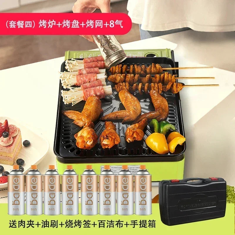 Portable Barbecue Stove, Smokeless Grill, Dual-Purpose Gas Oven for Outdoor Use, Compact Cooking Unit, Korean Style