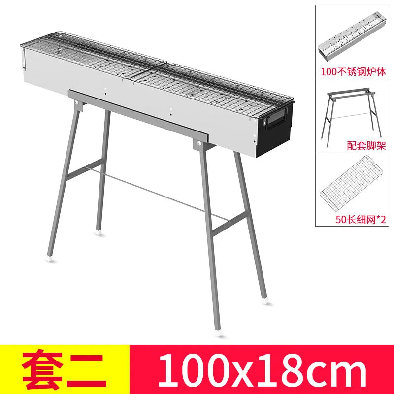 Stainless steel barbecue stove, home charcoal, outdoor large portable, enlarged grill for picnics