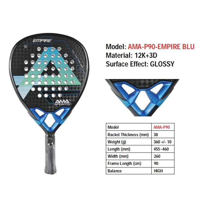 Padel Racket 12K Carbon Fiber Surface with EVA Memory Flex Foam Core Lightweight Padel Racquet with Bag POP Padel Tennis Rackets