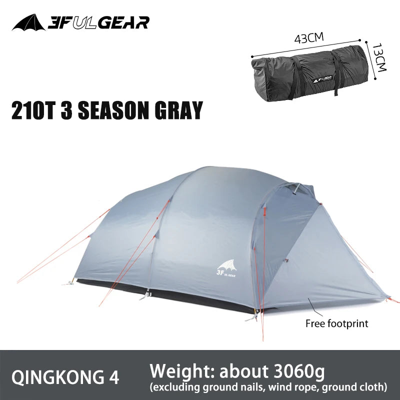 3F UL GEAR Qingkong 4 Person 4 Season 15D Camping Tent Outdoor Ultralight Hiking Backpacking Hunting Waterproof Tents