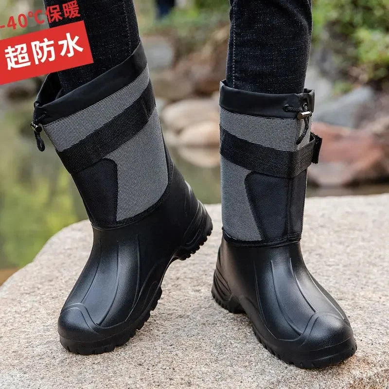 Work Boots for Men Waterproof 2024 Spring New Non-slip Fishing Boots Comfortable Farm Men Boots Winter Plus Cotton Rain Shoes