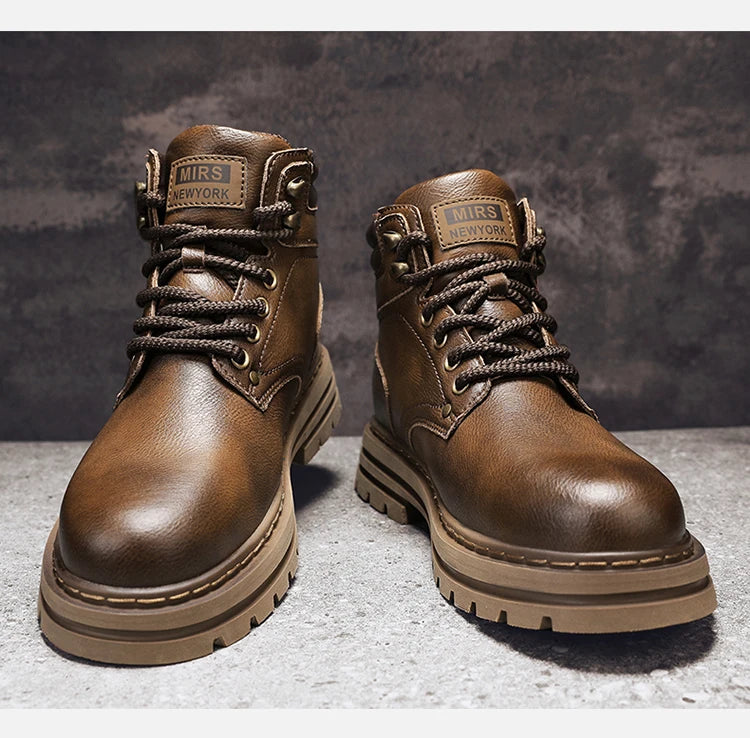 High Top Boots Men's Leather Shoes Fashion Motorcycle Ankle Boots for Men Winter Boots Man All-match Shoes Lace-Up Botas Hombre