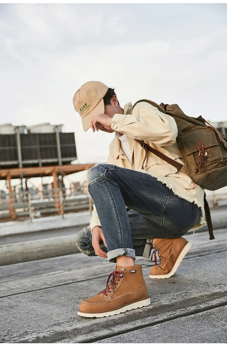 A066 Size 39-44 New Casual Men Fashion Reto Tooling Boots Lace Up Leisure Vintage Shoes Crazy Brown Man Footwear 2025 Man Shoes