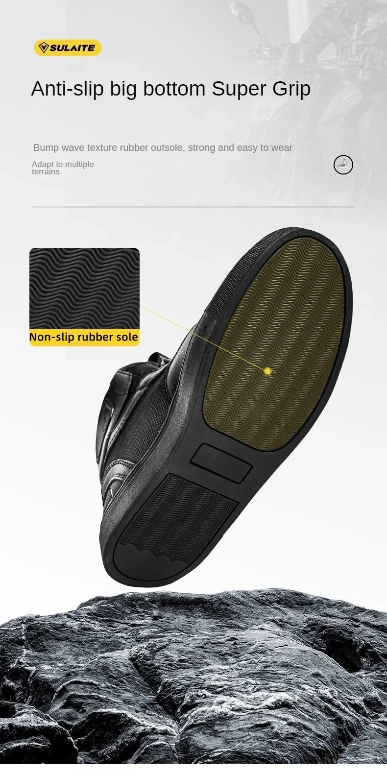 Sulaite Motorcycle Boots Men Waterproof Motorcyclist Boots Black Leather Motocross Boots Breathable Moto Biker Shoes