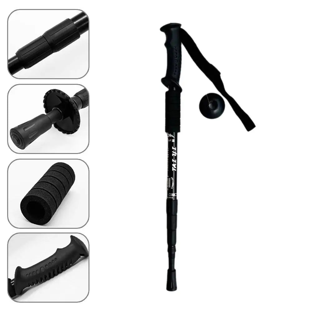 4 Section Trekking Poles Non-slip Wear-resistance Walking Stick Aluminium Alloy Ergonomic Handle Design Foldable Crutches Hiking