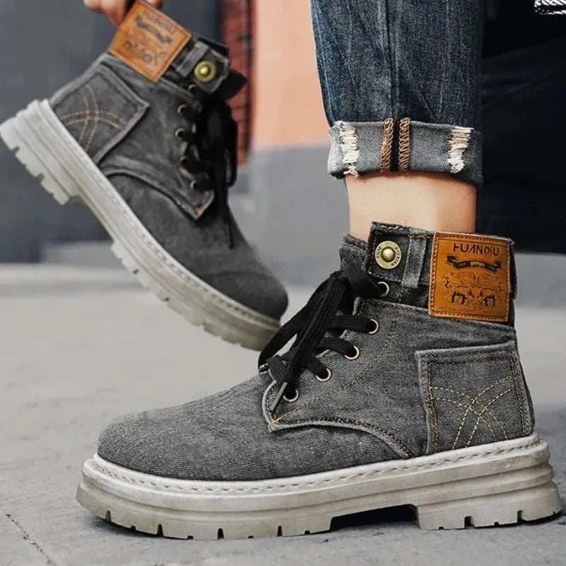 Motorcycle Riding Shoes Retro Canvas Casual Commuter Boots Protective Fall Resistant Wear Boots Riding Shoes Denim Casual Shoes