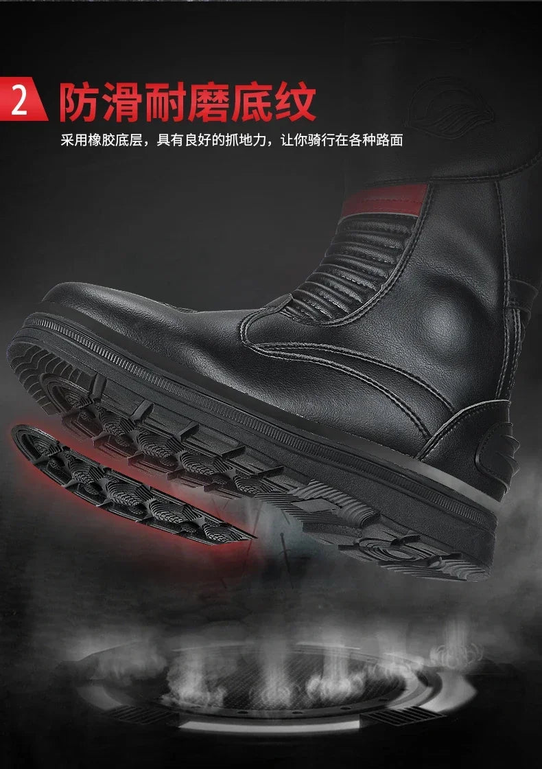 Anti-Slip Road Racing Motorcycle Boots with High Traction Rubber Outsoles Long Moto Shoes for Men Women Safety Riding Gear B1006