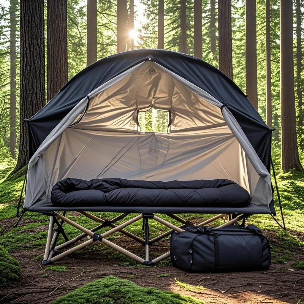 All-Season Camping Cot Tent 1-Person - Sturdy Cross-Braced Structure, for Fishing or Outdoor Activities,, Compact & Portable
