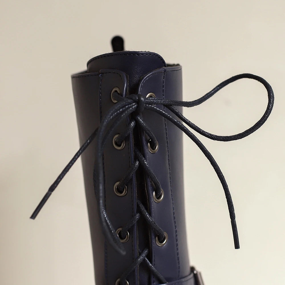 Women Punk Style Lace-Up Ankle Boots Belt Buckle Platform High Heels Short Boot Female White Autumn Winter Round Toe Shoes 2025