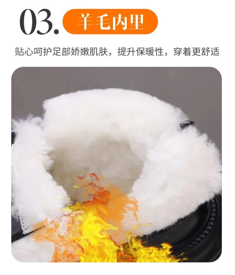 Women's Boots Winter New Fur Snow Boots Platform Plush Comfortable Anti Slip Warm Lace Up Cold Proof Cotton Ankle Boots Women