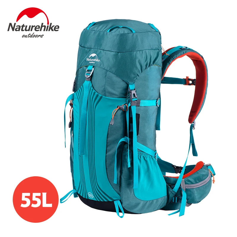 Naturehike-Camping Hiking Backpack with External Frame, 65L Large Capacity, Trekking, Mountaineering, Climbing Bag, 55L