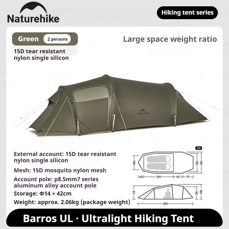 Naturehike Opalus UL Tunnel Tent 2-3 Person 15D Nylon 4 Season Hiking Tent Lightweight Large Space Outdoor Travel Camping Tent