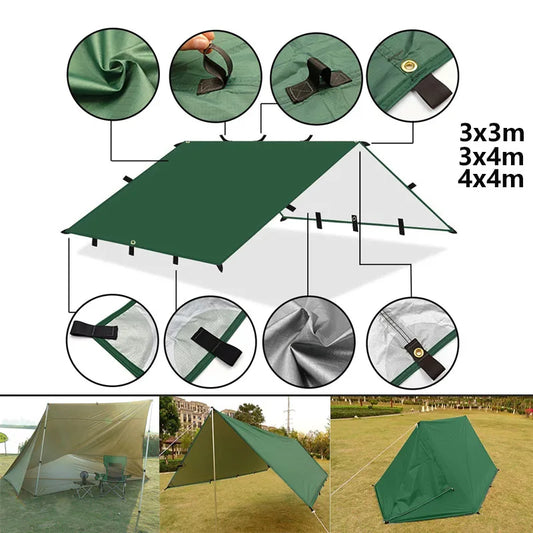 4x4m 4x3m 3x3m 19 Hang Points Tent Tarp Survival Sun Shelter Shade Canopy Outdoor Backpacking Waterproof Camping Awning SunShade