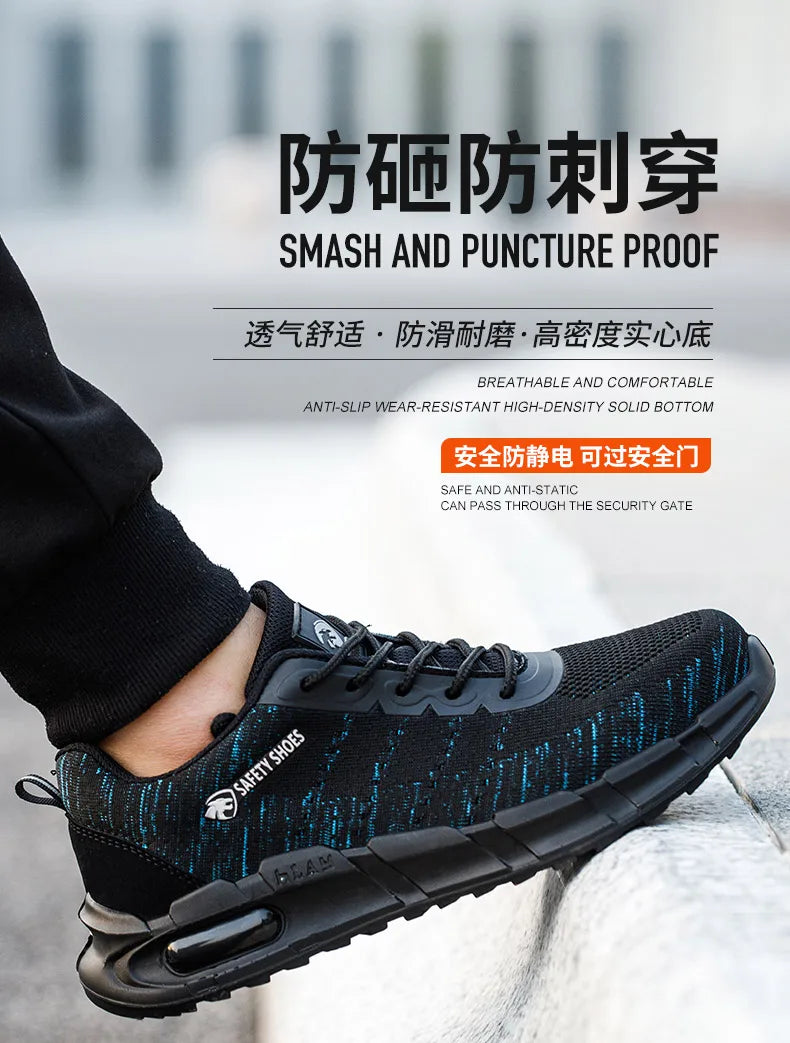 Security Anti-static Men Work Shoes Anti Puncture Anti Smashing Safety Shoes Air Cushion Indestructible Sneakers Breathable Mesh