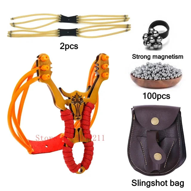 Powerful Alloy Slingshot Set Steel Balls Catapult Slingshot Bow Bag with 2 Rubber Bands Outdoor Hunting