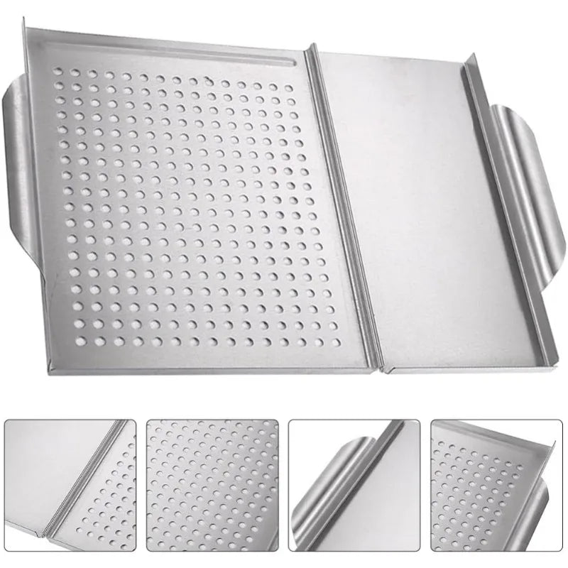 Stainless Steel Griddle Grill Pan 2-in-1 Stove Top Grill Plate Grilled Pan Vegetable Plate Grill Barbecue Trays Outdoor Grilling