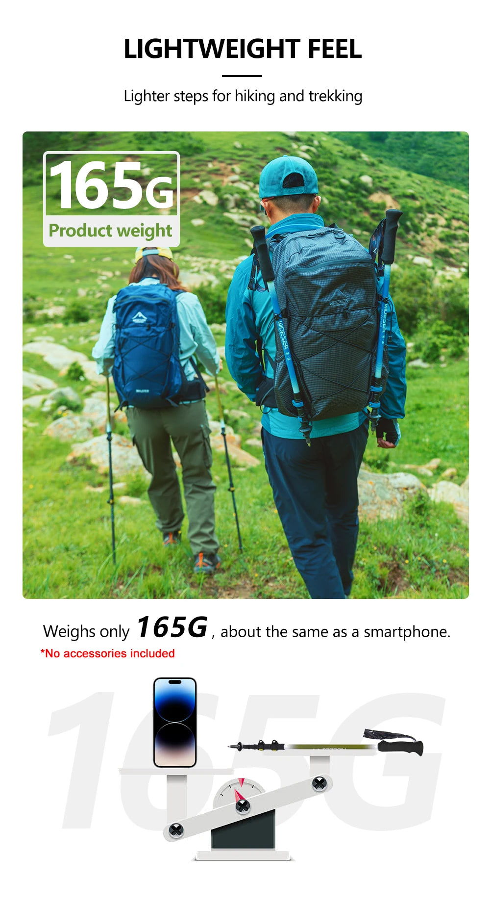 Widesea Trekking Poles 3section Telescopic Pole Carbon Installed Lock For Anti-slip Adjustment Portable Outdoor Walking Sticks