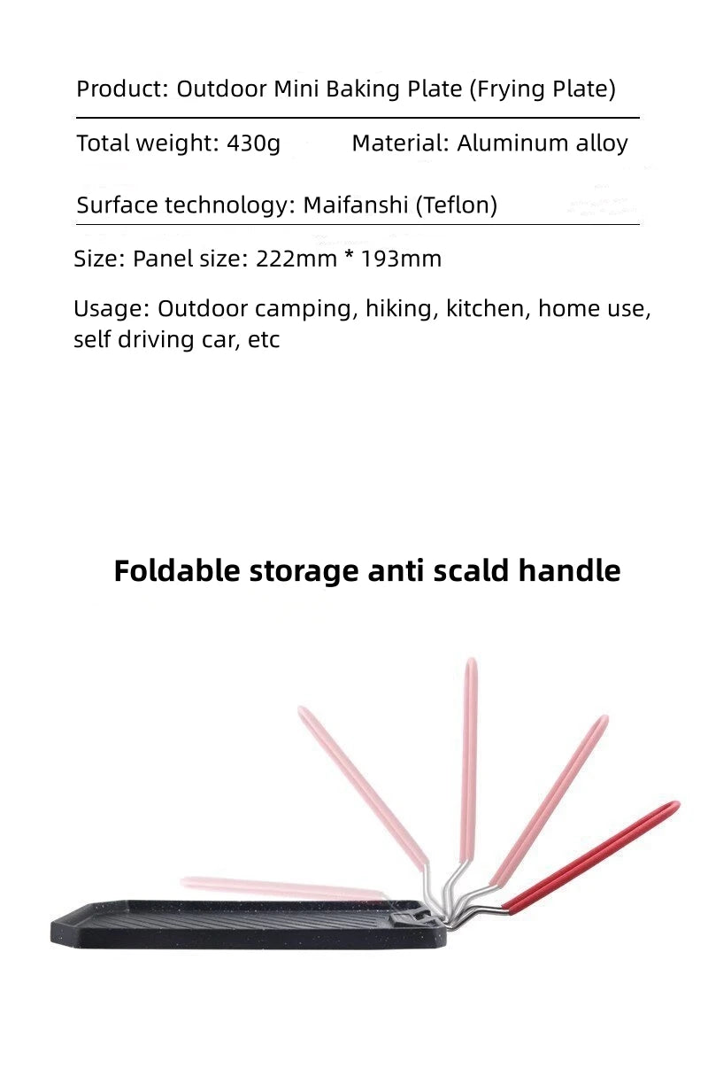 Camping Cooking Pan Non Stick Folding Picnic Frying Pan Portable Easy Clean Grill Hiking Bbq Dinner Frying Plate