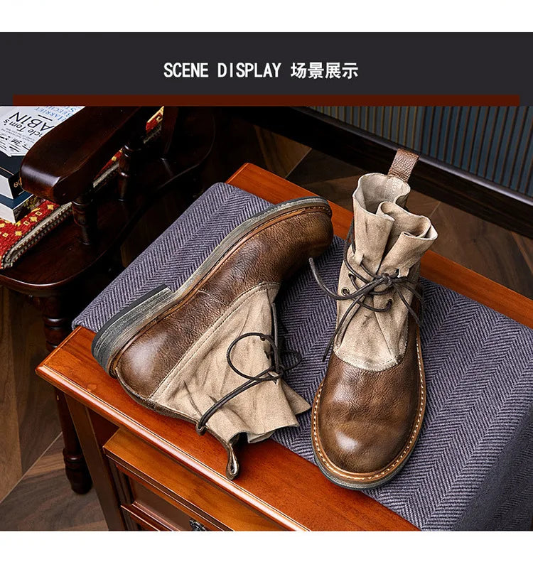 Retro Cowhide Motorcycle Boots Men Quality Breathable Motorbike Leather Boots Wear Resistant Moto Riding Shoes Summer Winter