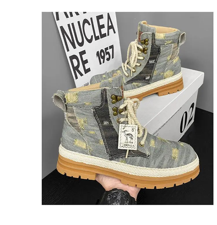 Motorcycle Riding Shoes Casual Commuter Boots Protective Fall Resistant Wear Boots Four Seasons Riding Shoes Denim Casual Shoes