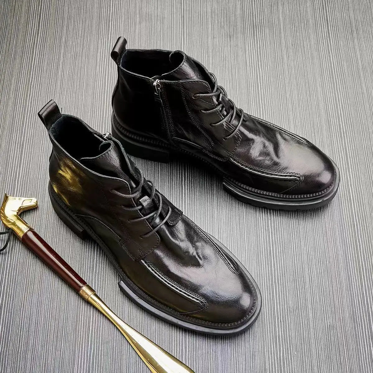 Motorcycle Riding Boots Genuine Leather British Leather Boots High Top Shoes Handmade Retro Men Leather Work Boot