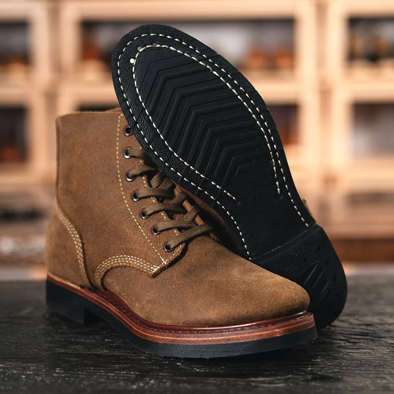 Retro Cowhide Motorcycle Boots High Top Motorbike Boots Durable Goodyear-Welted Moto Boots Wear-resistant Walking Shoes For Men