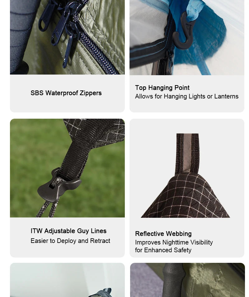 EMER 2 Person 1 Person Outdoor Ultralight Camping Tent 4 Season Professional 20D Silnylon Rodless Tent Hiking Portable Tent