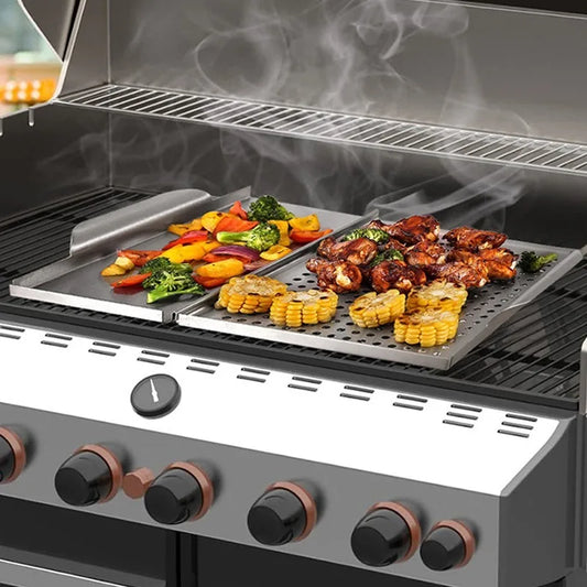 Stainless Steel Griddle Grill Pan 2-in-1 Stove Top Grill Plate Grilled Pan Vegetable Plate Grill Barbecue Trays Outdoor Grilling