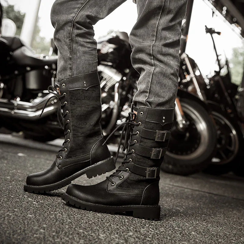 Men's Cowboy Boots High Top Inner Heightening Shoes High Breathable Boots Plus Size Shoes Casual Sneakers Motorcycle Boots