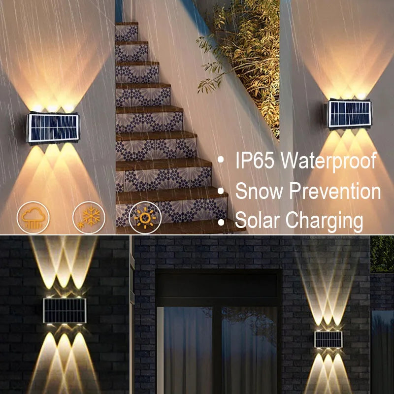 Outdoor Floodlight 4/6/8LED Solar Wall Lamp Upper And Lower Lighting Solar Powered Waterproof Streetlight for Balcony Courtyard
