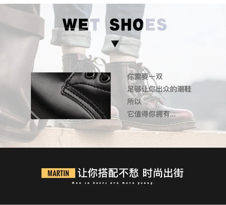 New Couple Boots Genuine Leather Motorcycle Shoes Breathable Waterproof Anti-Slip Warm Cotton Men's Women's Fashion Ankle Boots