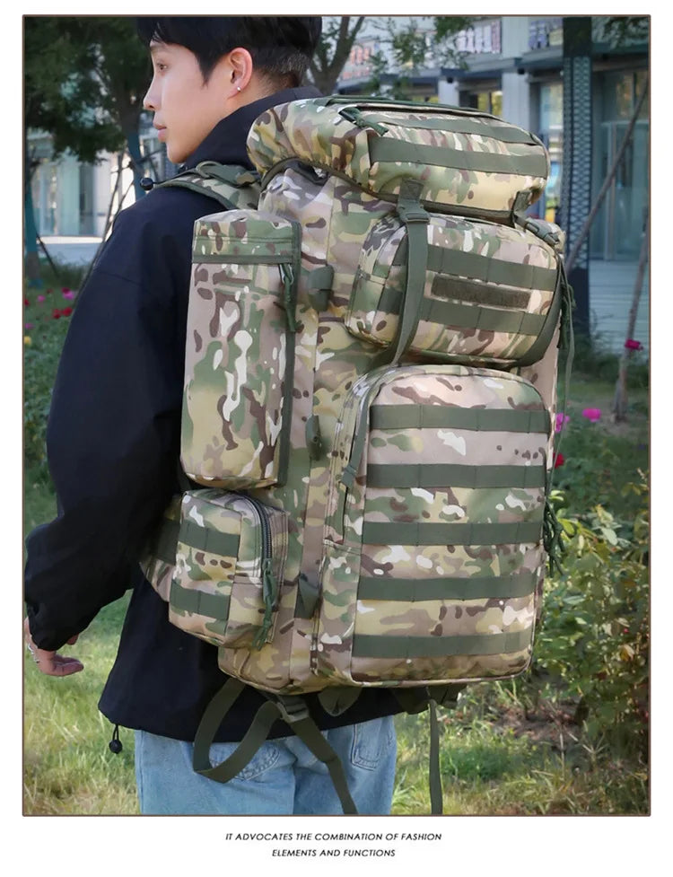 70L Large Capacity Tactical Backpack,Wear-Resistant Rainproof Oxford Cloth,Multifunctional Outdoor Camping Hiking Climb Bag,B437
