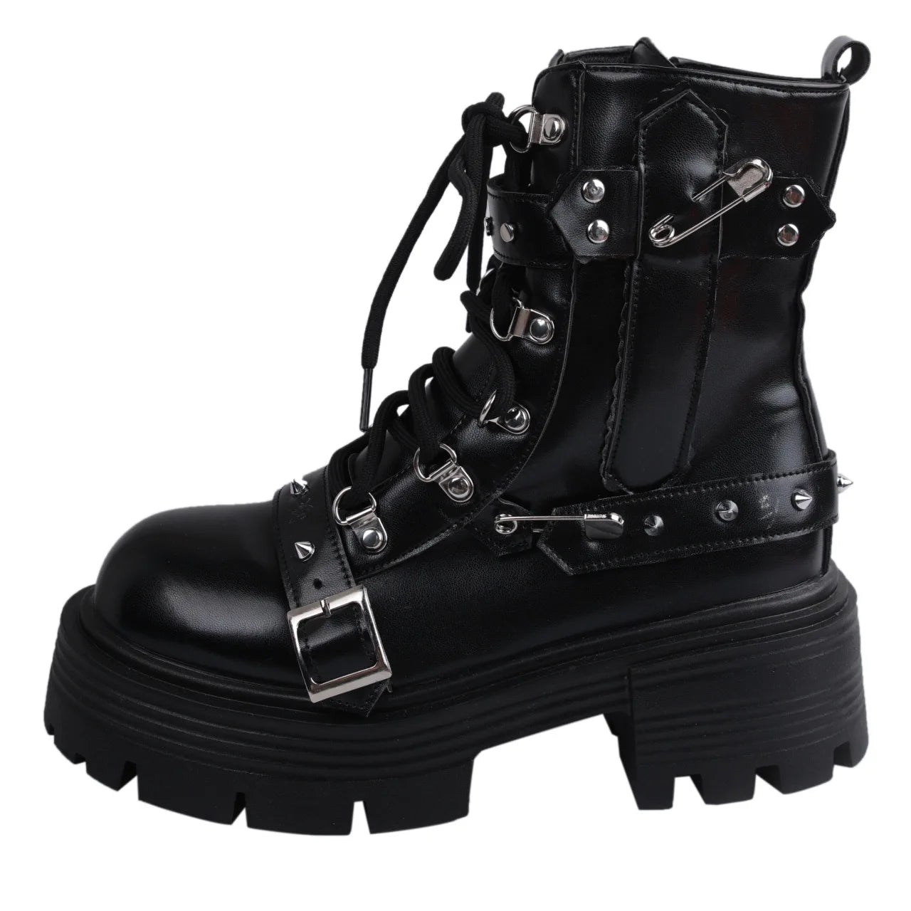 Women's Motorcycle Short Boots Rivet Chain Design Gothic Shoes Street Fashion Lady Rock Boots Metal Decor Punk Style Women Shoes