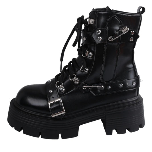Women's Motorcycle Short Boots Rivet Chain Design Gothic Shoes Street Fashion Lady Rock Boots Metal Decor Punk Style Women Shoes