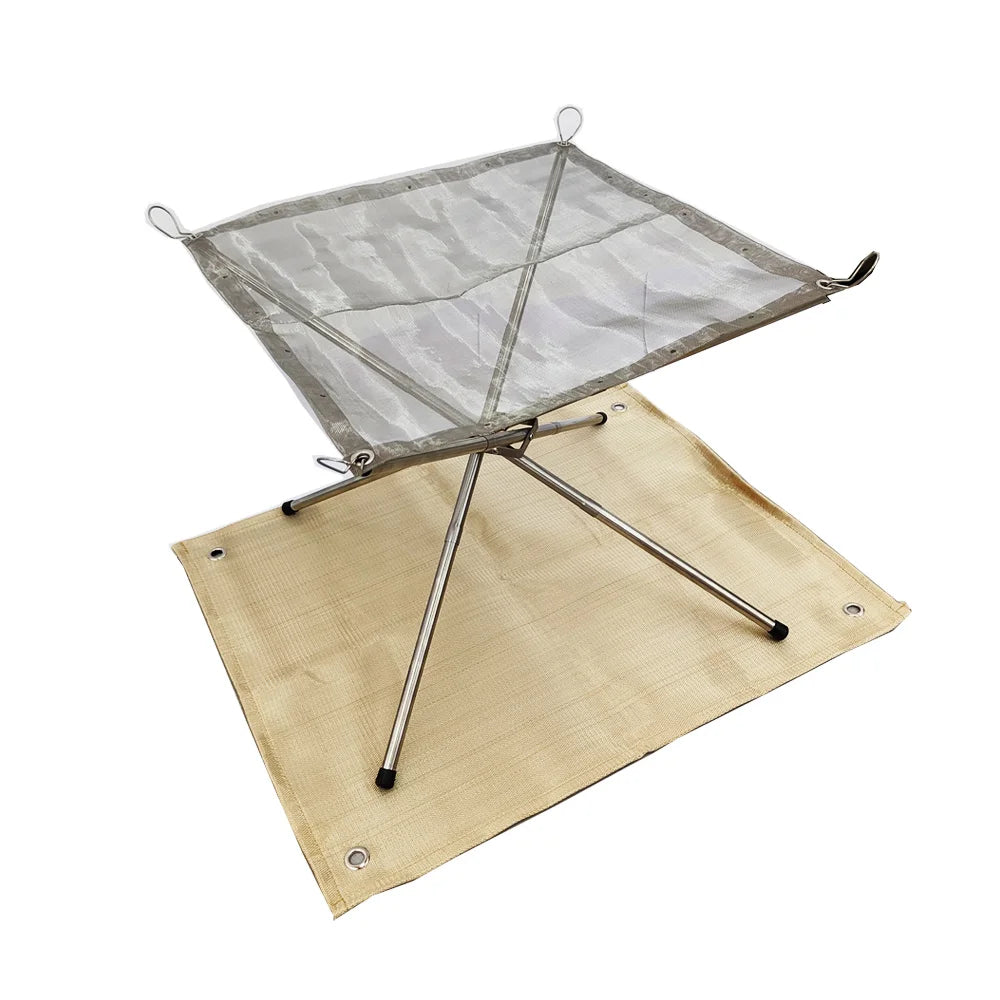Outdoor Fire Pit Burning Rack Camping Stainless Steel Mesh Fireplace Foldable Stove BBQ Grill Patio With Replace Grilled Net