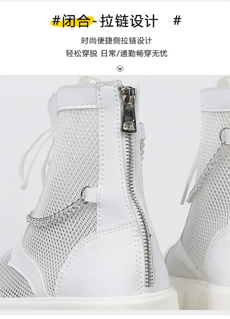 2024 New Summer Men's Boots Thick Bottom Mesh Surface Breathable Hollow Out Chain Short Boot Male Autumn Fashion Casual Shoes