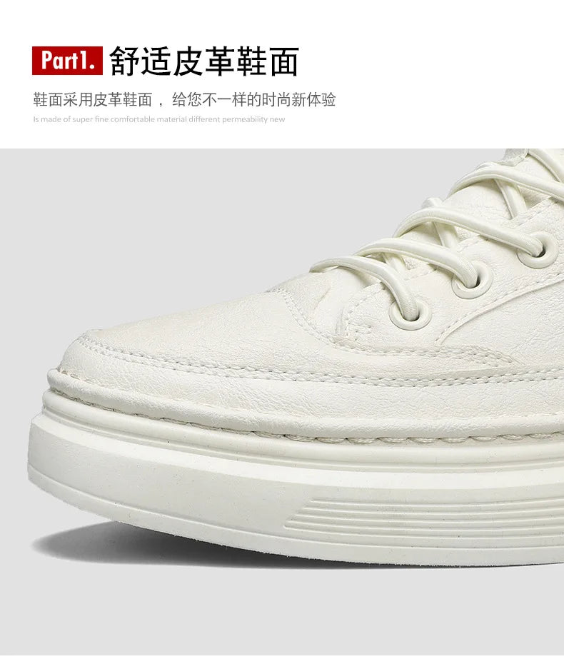 Leather Boots for Men Zipper Man Sneakers Fashion Ankle Boots High Top Man Boots Solid Sports Shoes 2024 Trend Motorcycle Boot