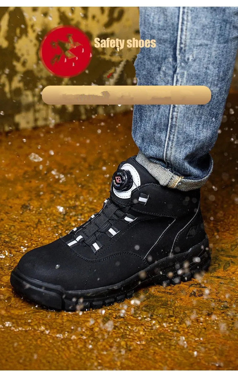 Rotating Buttons Work Boots Men Steel Toe Shoes Safety Boots Puncture-Proof Protective Shoes Waterproof Indestructible Shoes New