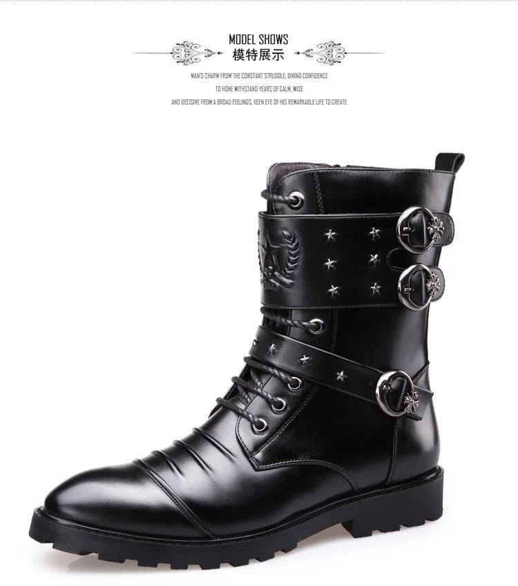 Men's boots winter warmth velvet function metal high-tube cycling boots height-increasing shoes motorcycle boots black 37-48