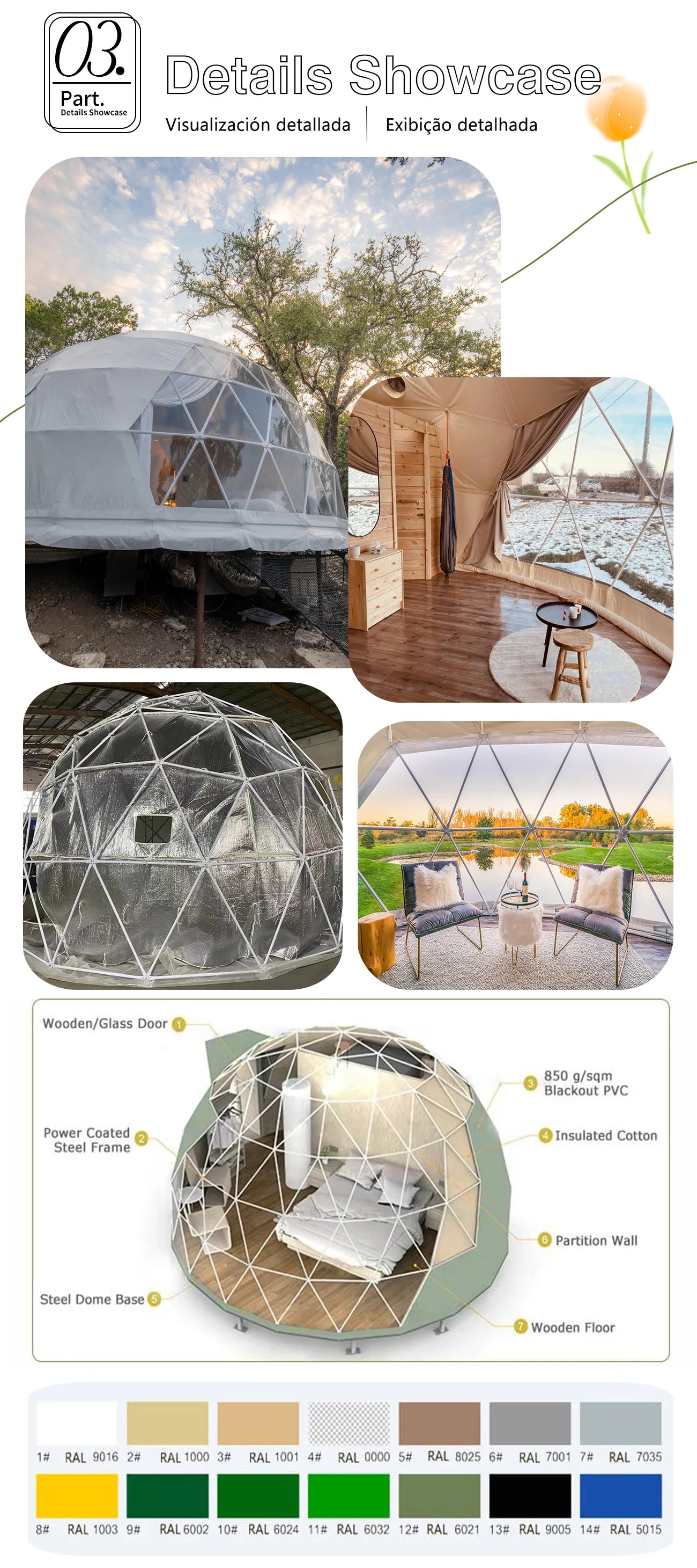 【Global Shipping】 Geodesic Dome Tent Spherical Tent Hotel Resort Outdoor Luxury Glamping Dome Transparent Starry Sky Tent