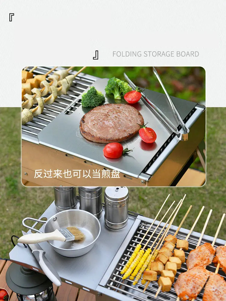 Portable Outdoor Folding BBQ Stainless Steel Charcoal Barbecue Grill for Camping and Picnics