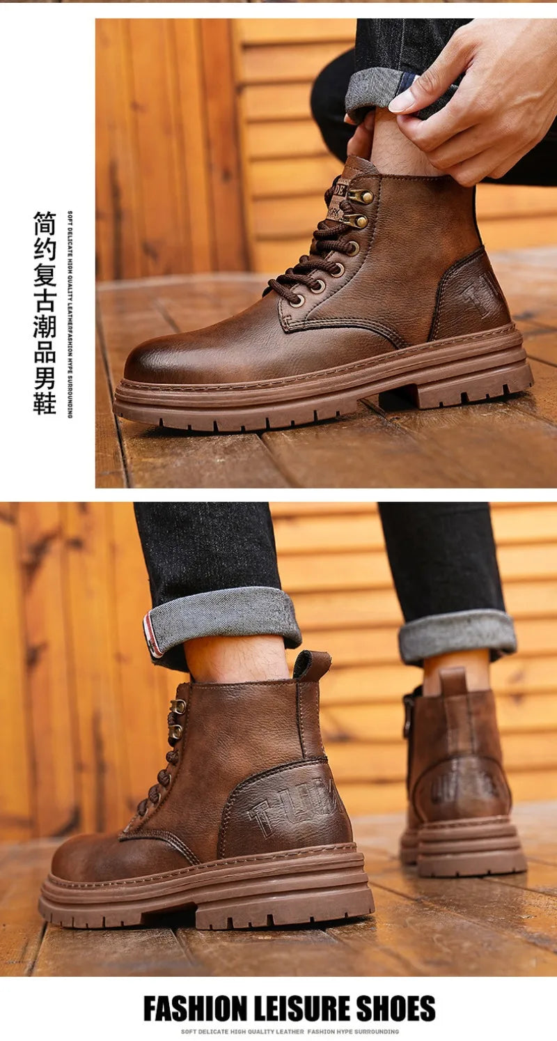 Men's Boots Four Seasons Soft-sole Non-slip Casual Boot Fashion Outdoor Work Boots High Boot Classic Joker Youth Leather Boots