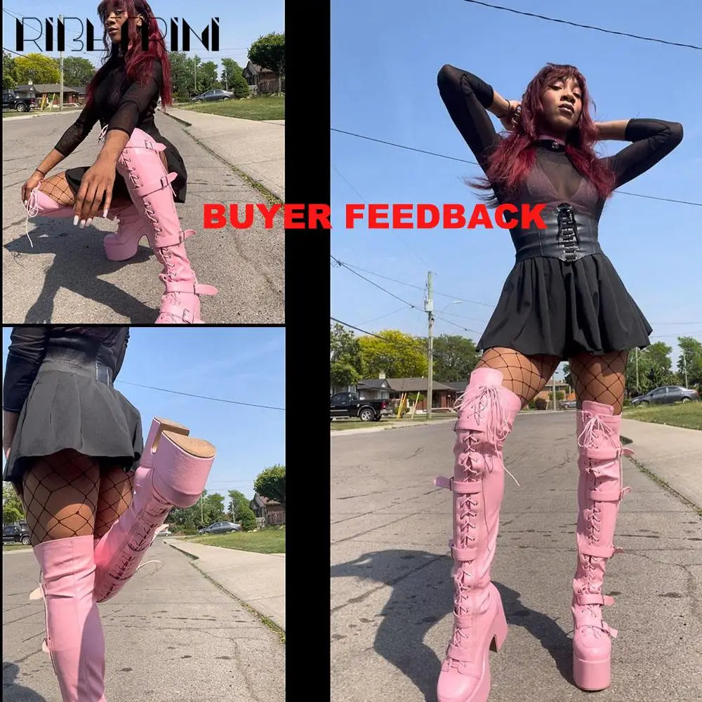 Punk Goth Women Motorcycle Boots Block High Heels Platform Shoes  Woman 2024 New Brand Luxury Fashion Design Cool Street Boots