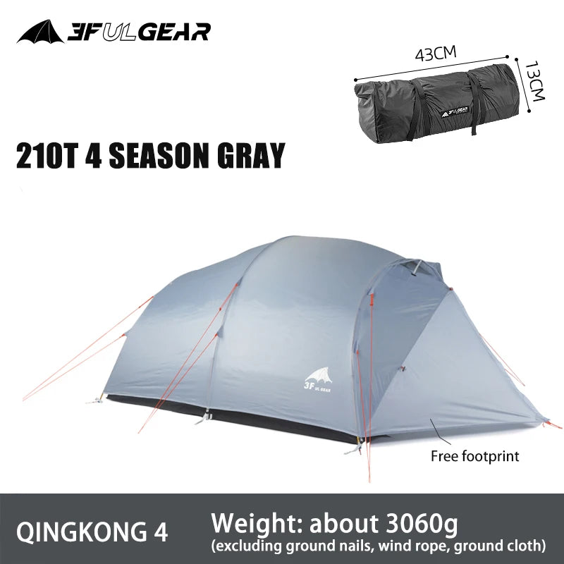 3F UL GEAR Qingkong 4 Person 4 Season 15D Camping Tent Outdoor Ultralight Hiking Backpacking Hunting Waterproof Tents