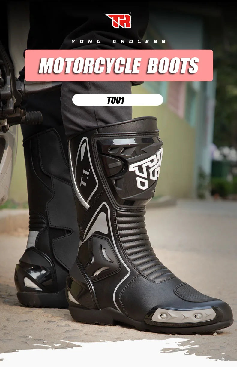 Motorcycle Road Racing Boots Professional Biker Shoes Motorbike Long Riding Protective Gear Shift Microfibe Leather boot
