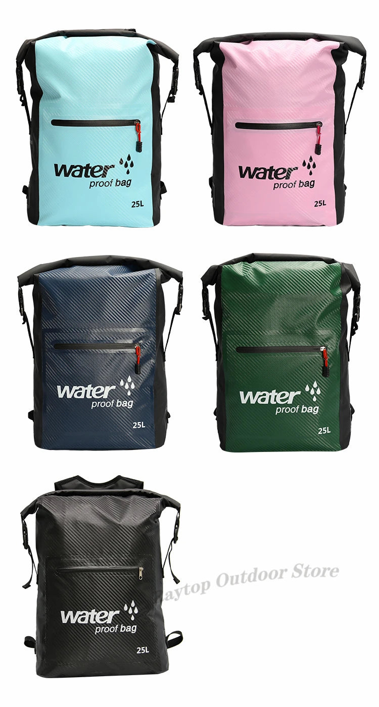 25L Foldable Hiking Bag Durable PVC Waterproof Rolltop Rucksack Backpack Abrasion-Resistant Shoulder Pack for Outdoor Adventures