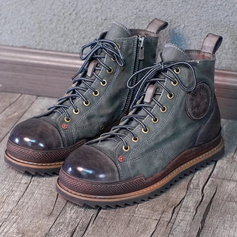 Retro Uglybros Motorcycle Boots Cowhide Canvas Shoes Ankle Protect Motorbike Zapatone British Style Botas For Harley For TRIUMPH